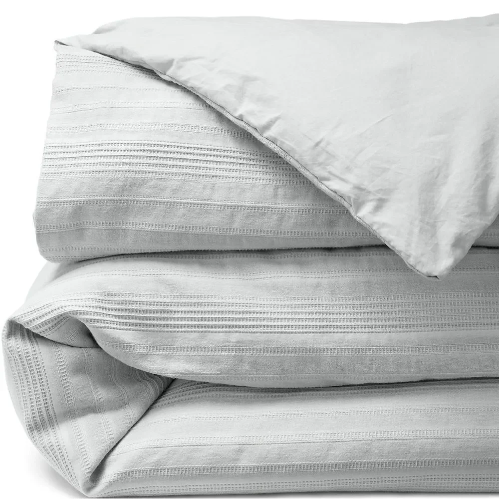 Land's End Cotton King Size Luxury Comforter 100% Cotton Quilted Fog Stripe King
